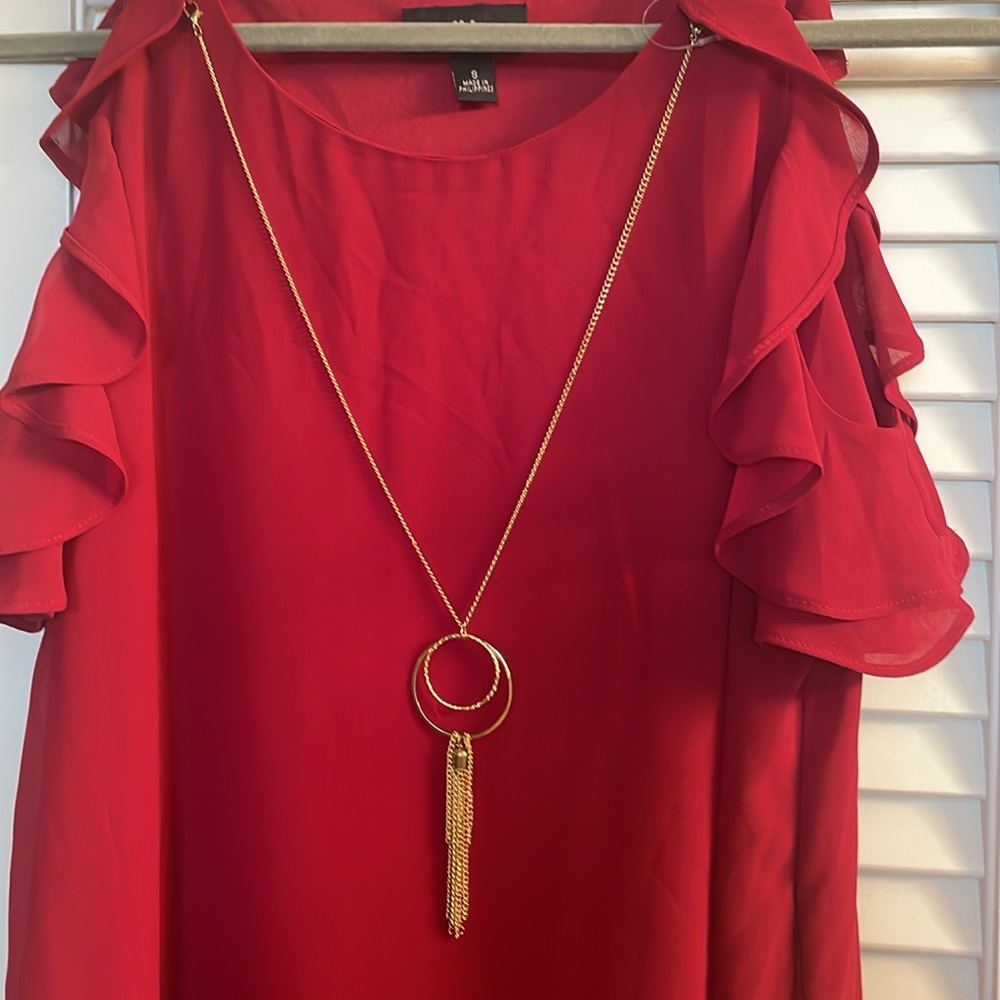 I.N. San Francisco NWT Ruffled Chiffon Shift Dress Size S.DetachableNecklace. - Picture 3 of 6
